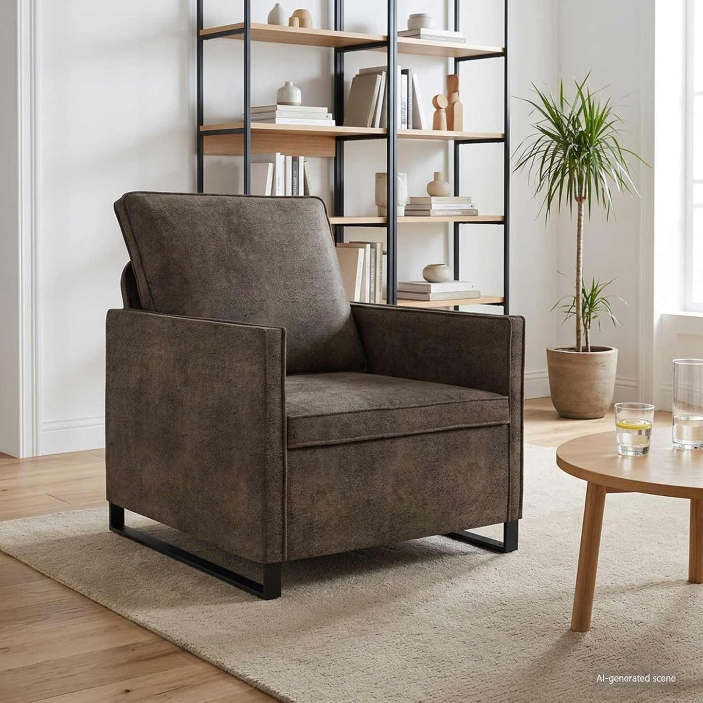 Homgoday Elevate your space with this Dark Grey Single Sofa. Crafted from soft faux suede, it measures 70x81x82 cm, offering stylish comfort and a modern touch to any room.