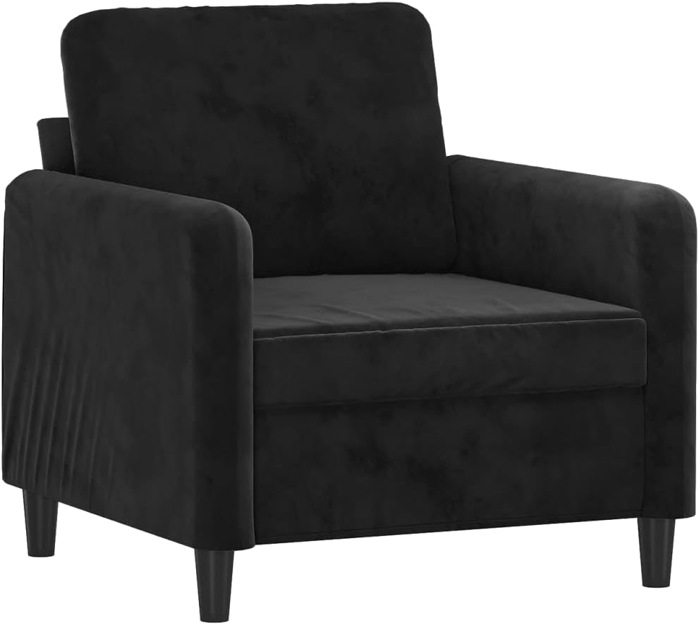 Black Velvet Lounge Chair with Metal Frame, 60cm Seat Width, Sturdy Up to 110kg, Luxury Single Sofa for Living Room, Modern Design, Comfortable Relaxation Cushions Furniture