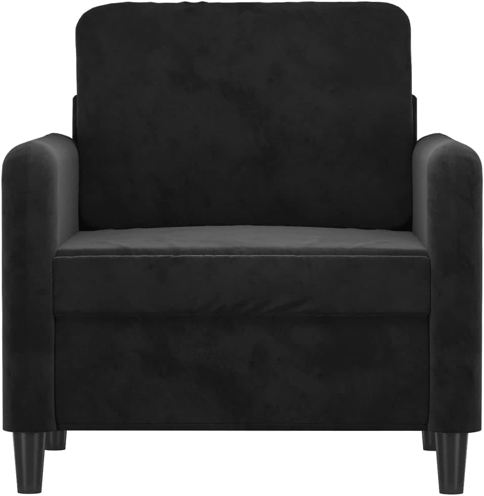 Black Velvet Lounge Chair with Metal Frame, 60cm Seat Width, Sturdy Up to 110kg, Luxury Single Sofa for Living Room, Modern Design, Comfortable Relaxation Cushions Furniture
