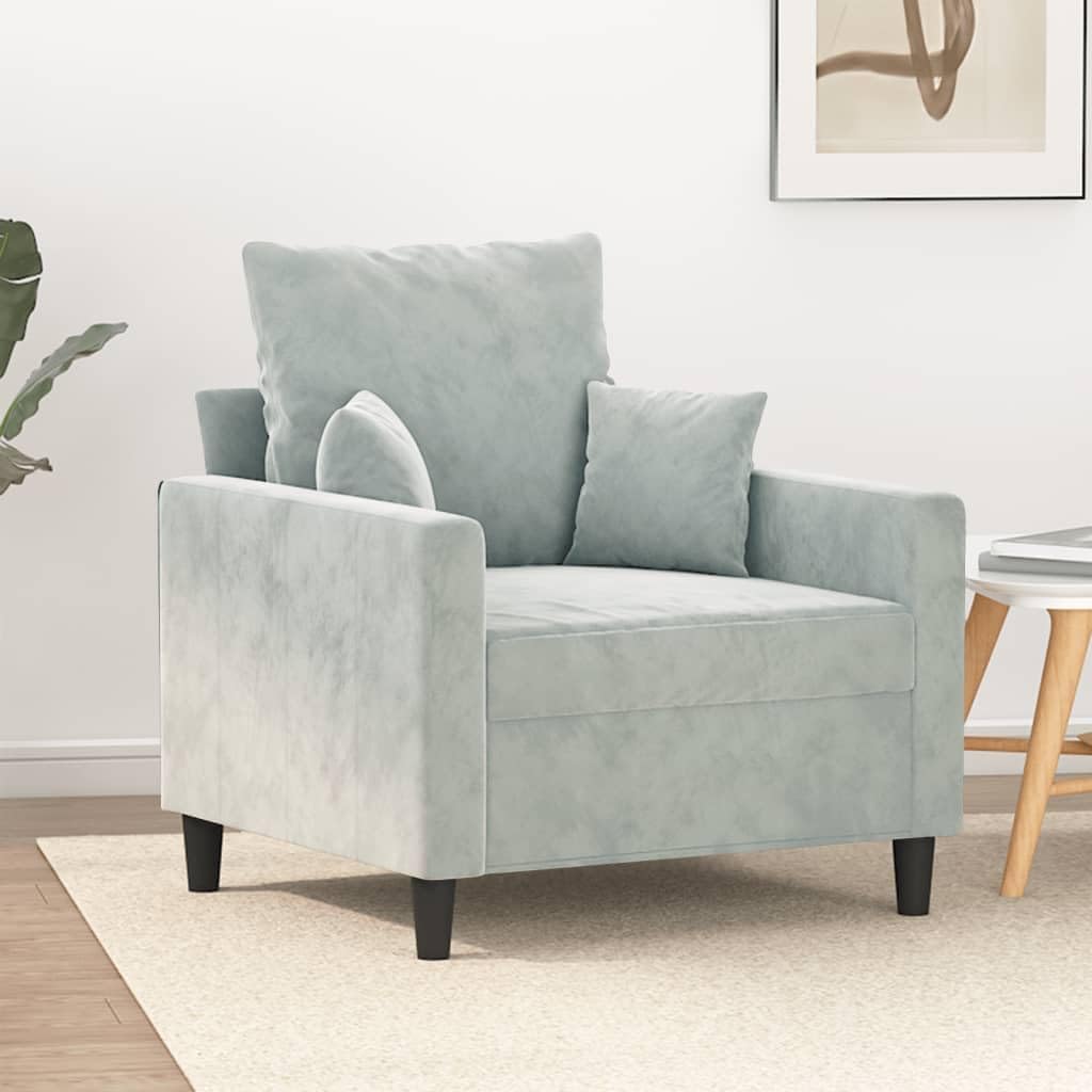 elegant armchair, light grey, 60cm seat width, velvet cover, metal frame, modern, comfortable single sofa lounge chair for living room, load capacity up to 110kg