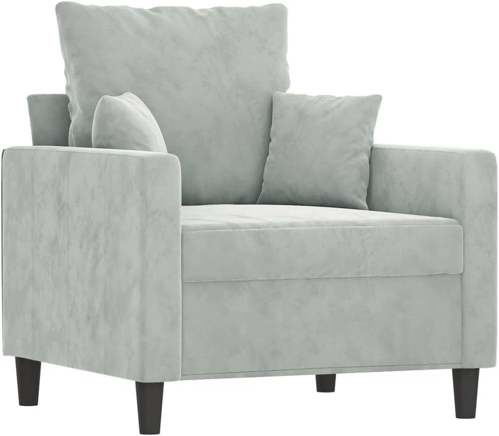 elegant armchair, light grey, 60cm seat width, velvet cover, metal frame, modern, comfortable single sofa lounge chair for living room, load capacity up to 110kg