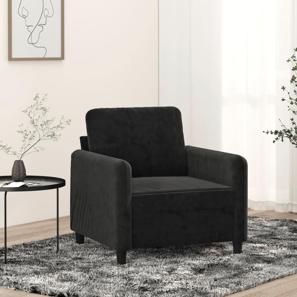 Black Velvet Lounge Chair with Metal Frame, 60cm Seat Width, Sturdy Up to 110kg, Luxury Single Sofa for Living Room, Modern Design, Comfortable Relaxation Cushions Furniture