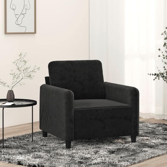 Black Velvet Lounge Chair with Metal Frame, 60cm Seat Width, Sturdy Up to 110kg, Luxury Single Sofa for Living Room, Modern Design, Comfortable Relaxation Cushions Furniture