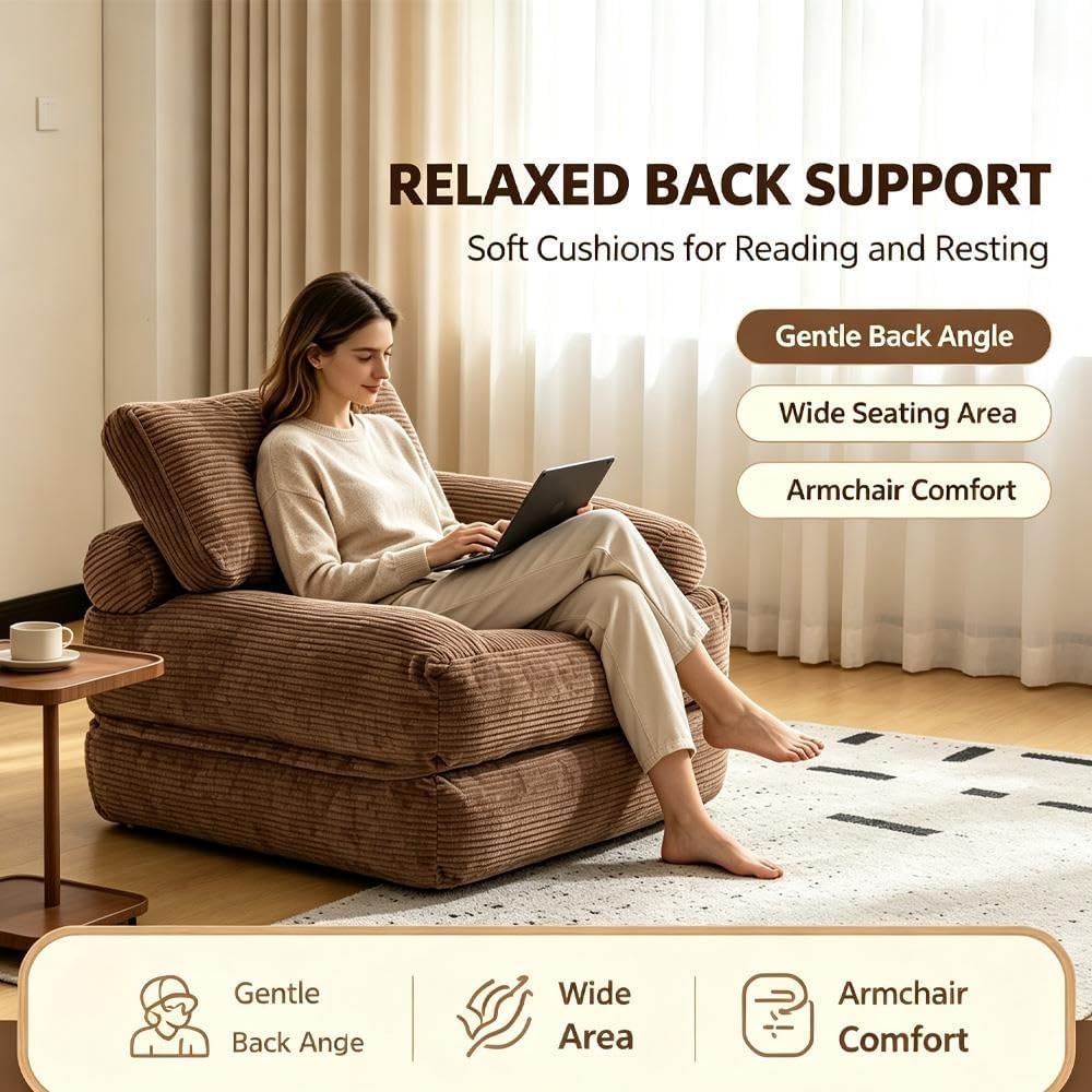Boneless Couch, Convertible Futon Sofa Bed, Adjustable Armrest