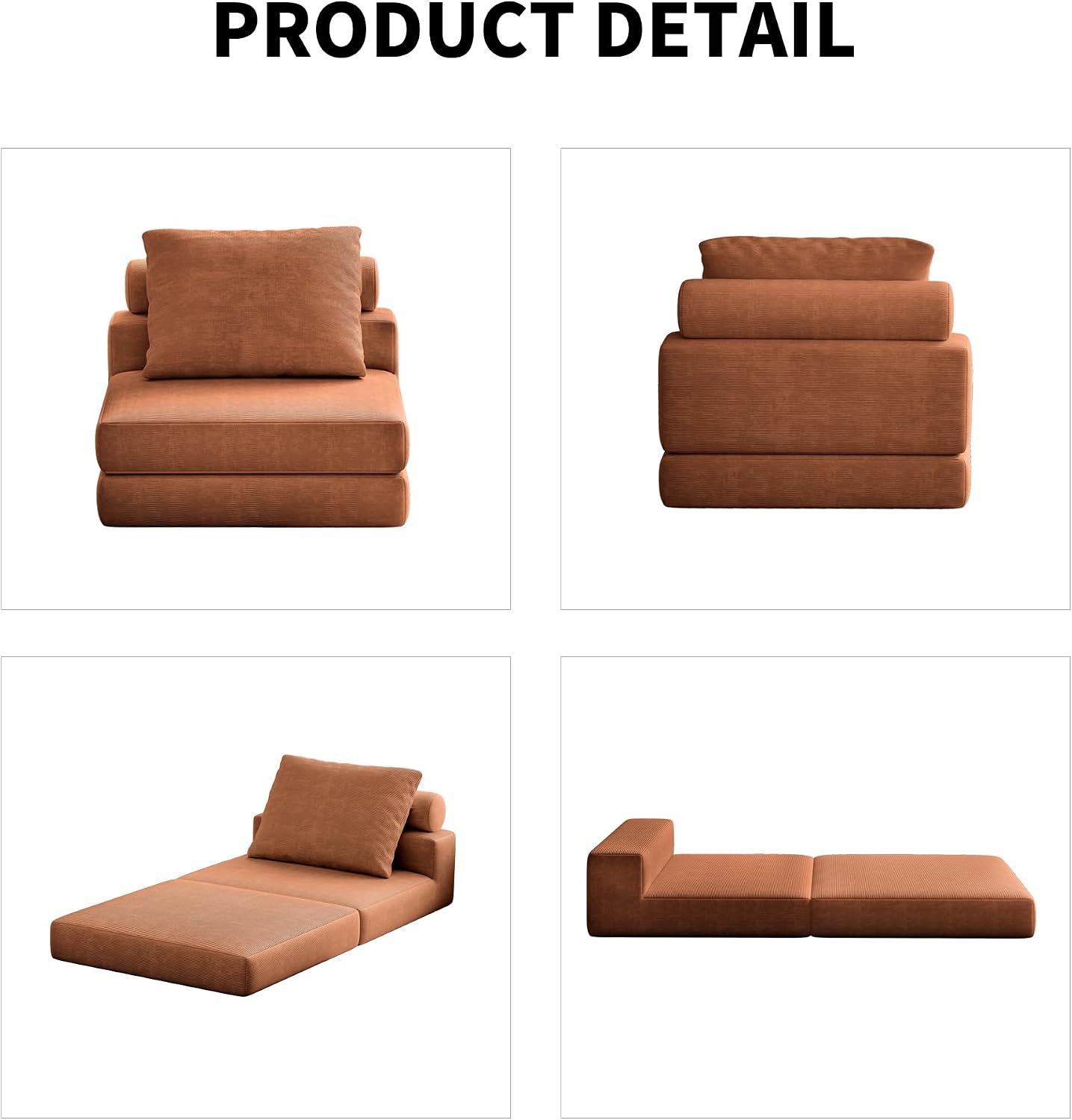 Folding Sofa Bed – Convertible Sleeper Chair Bed with Pillows/Single Floor Couch/Small Futon Couch Filled with High-Density Foam for Lounge, Guest Room or Office (Brown)