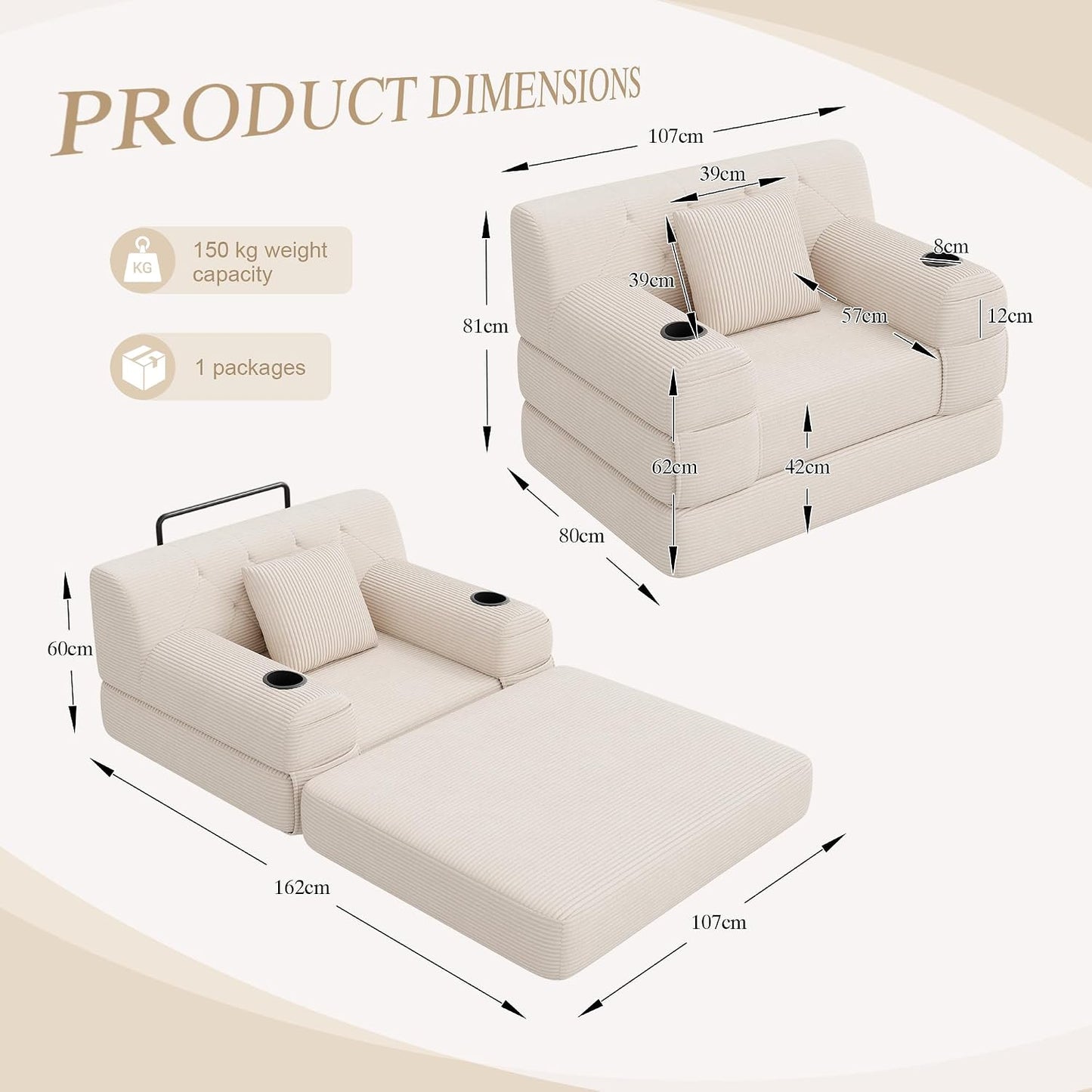 Single Sofa Bed, Reading Chair & Chaise Lounge for Small Living Rooms