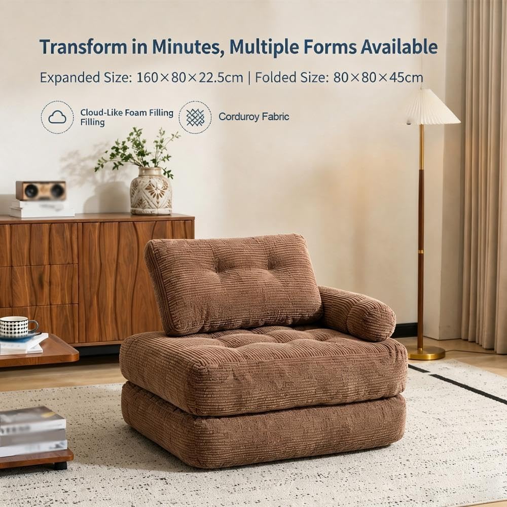 Boneless Couch, Convertible Futon Sofa Bed, Adjustable Armrest