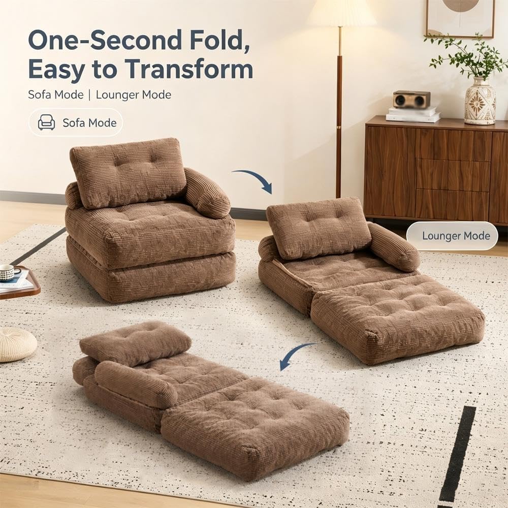 Boneless Couch, Convertible Futon Sofa Bed, Adjustable Armrest