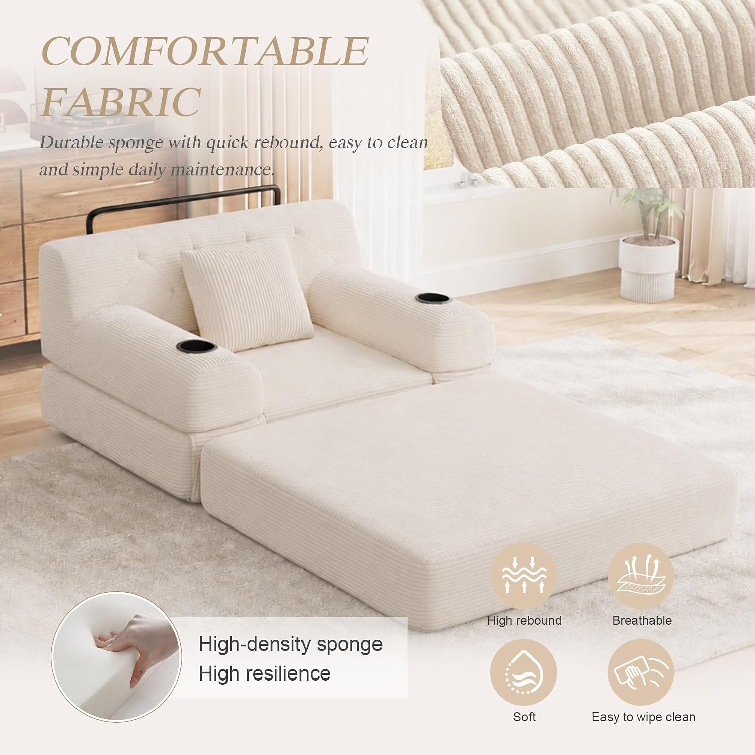 Single Sofa Bed, Reading Chair & Chaise Lounge for Small Living Rooms