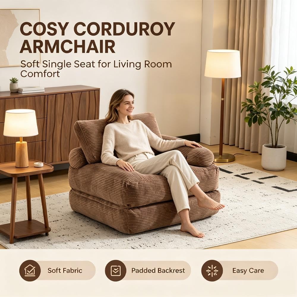Boneless Couch, Convertible Futon Sofa Bed, Adjustable Armrest