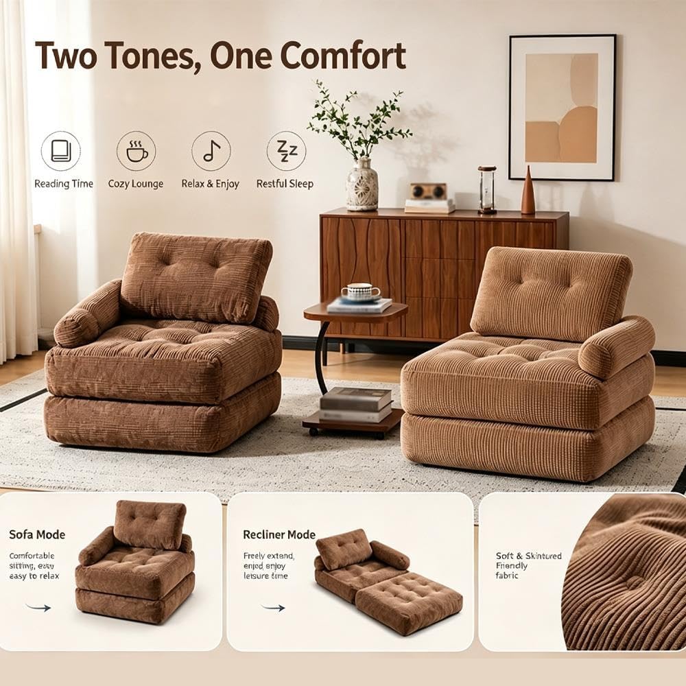 Boneless Couch, Convertible Futon Sofa Bed, Adjustable Armrest