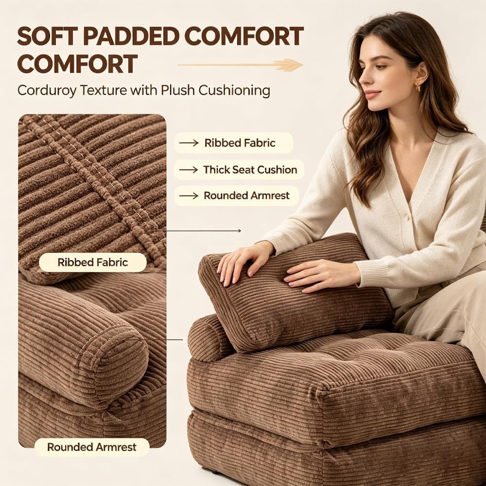 Boneless Couch, Convertible Futon Sofa Bed, Adjustable Armrest