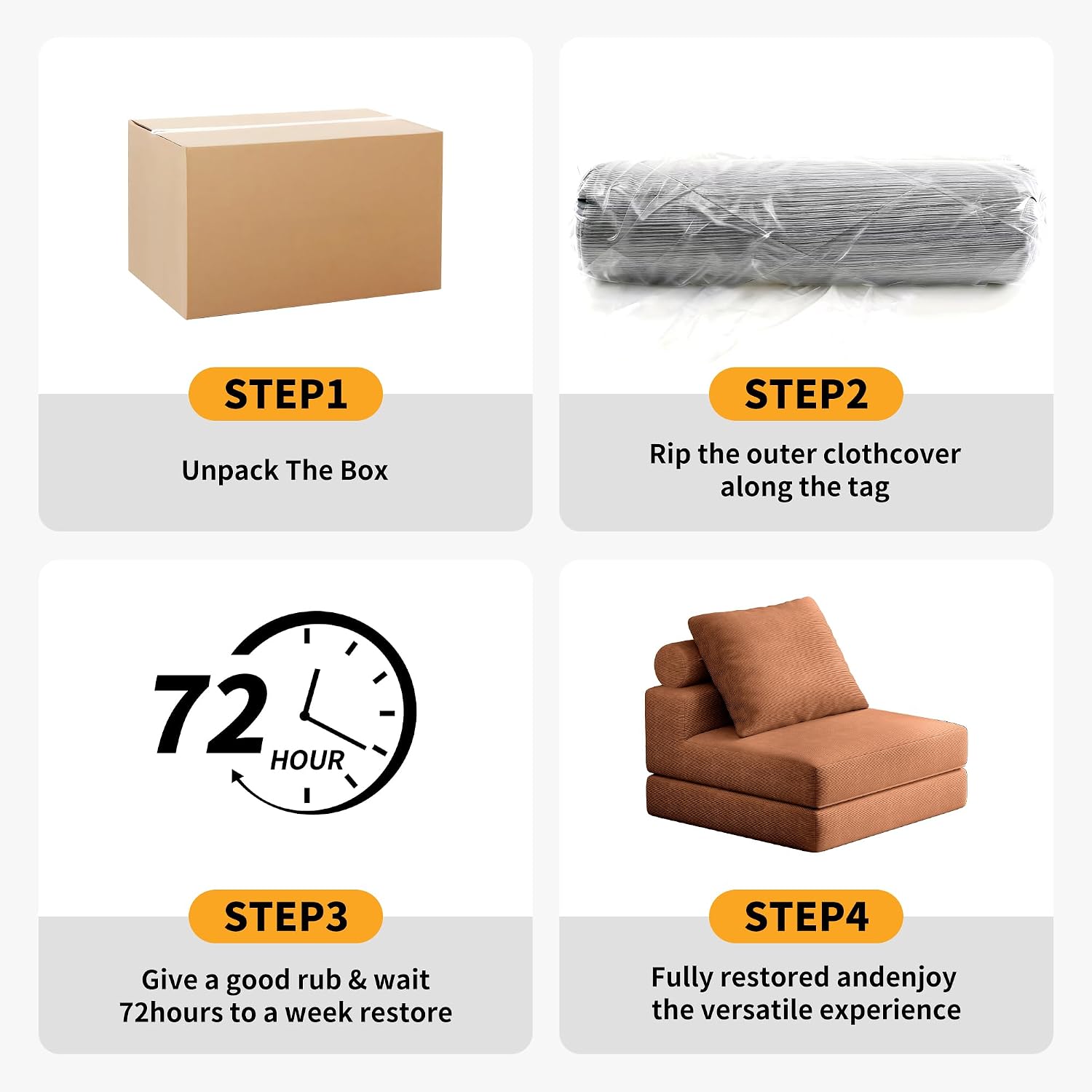 Folding Sofa Bed – Convertible Sleeper Chair Bed with Pillows/Single Floor Couch/Small Futon Couch Filled with High-Density Foam for Lounge, Guest Room or Office (Brown)