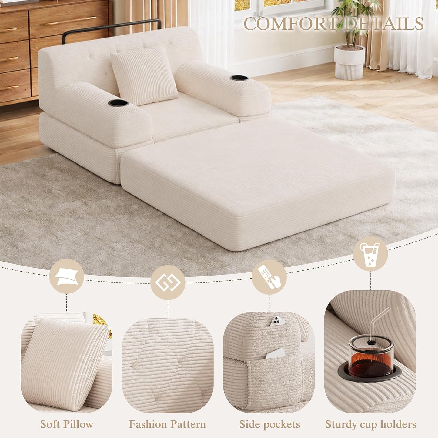 Single Sofa Bed, Reading Chair & Chaise Lounge for Small Living Rooms