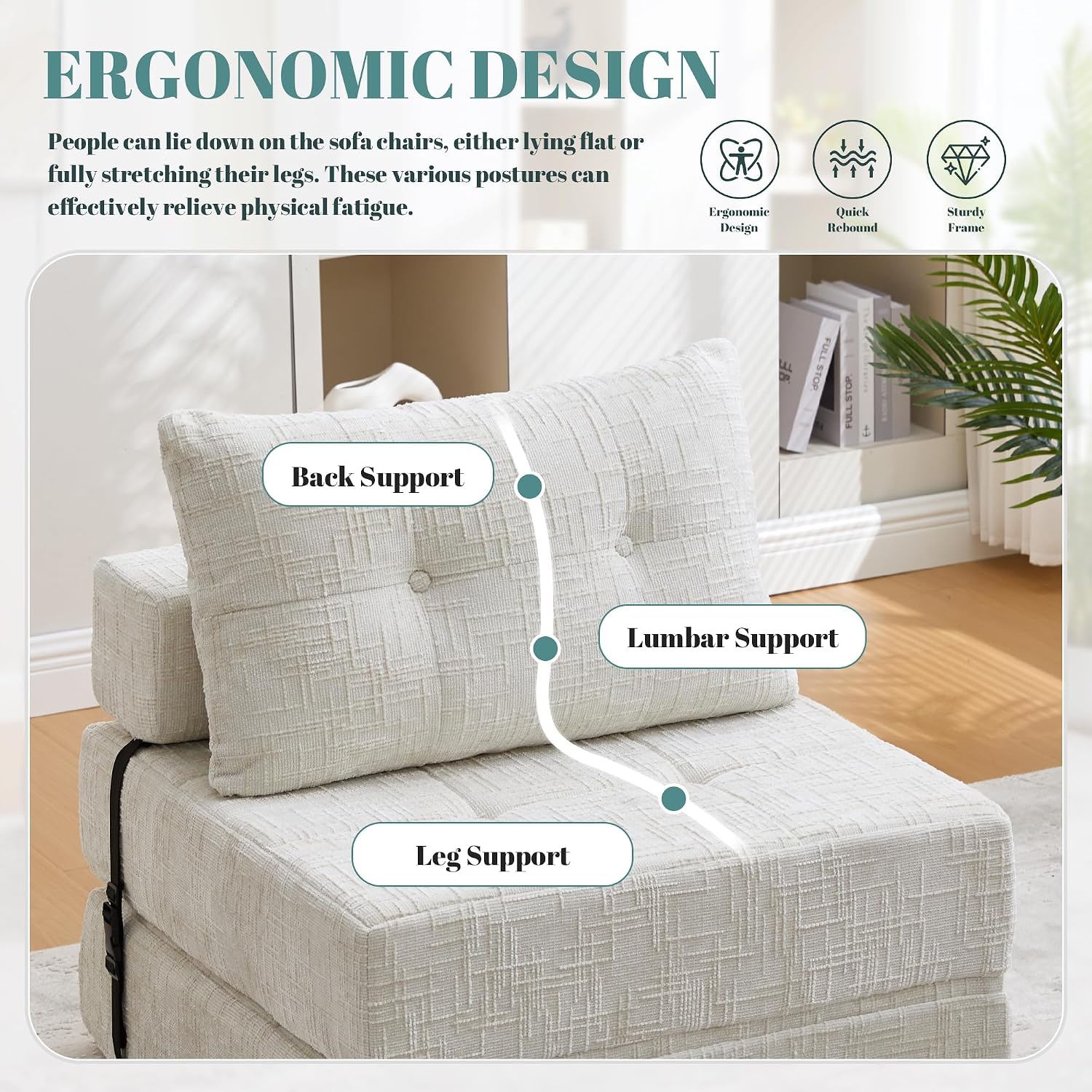 Convertible Folding Sofa Bed, Tufted Chenille Floor Sofa with Pillow