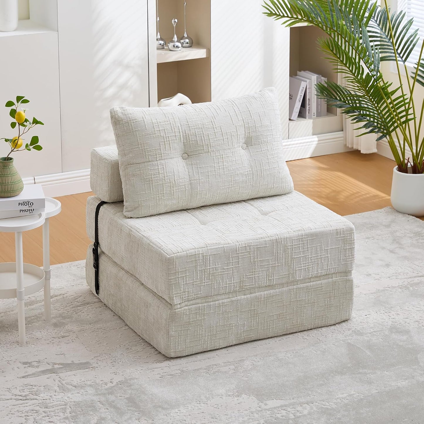 Convertible Folding Sofa Bed, Tufted Chenille Floor Sofa with Pillow