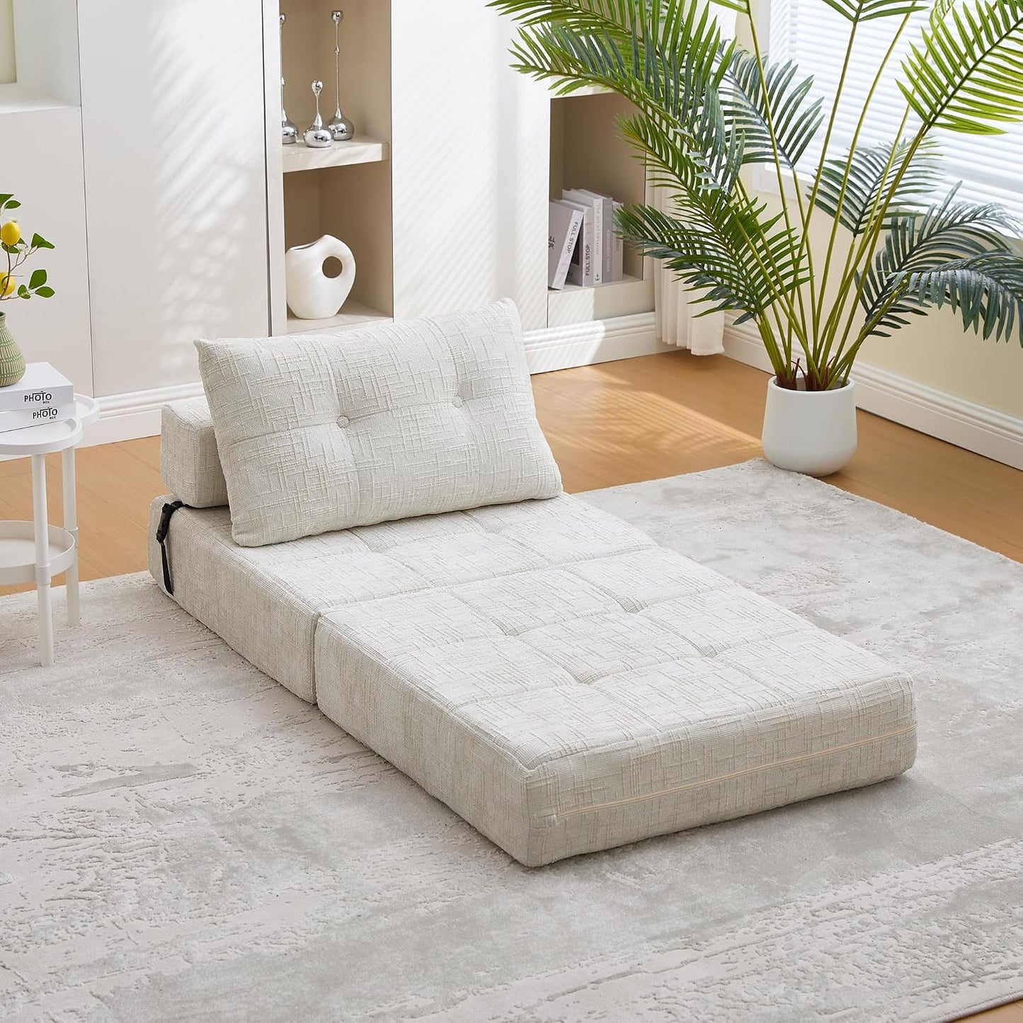Convertible Folding Sofa Bed, Tufted Chenille Floor Sofa with Pillow