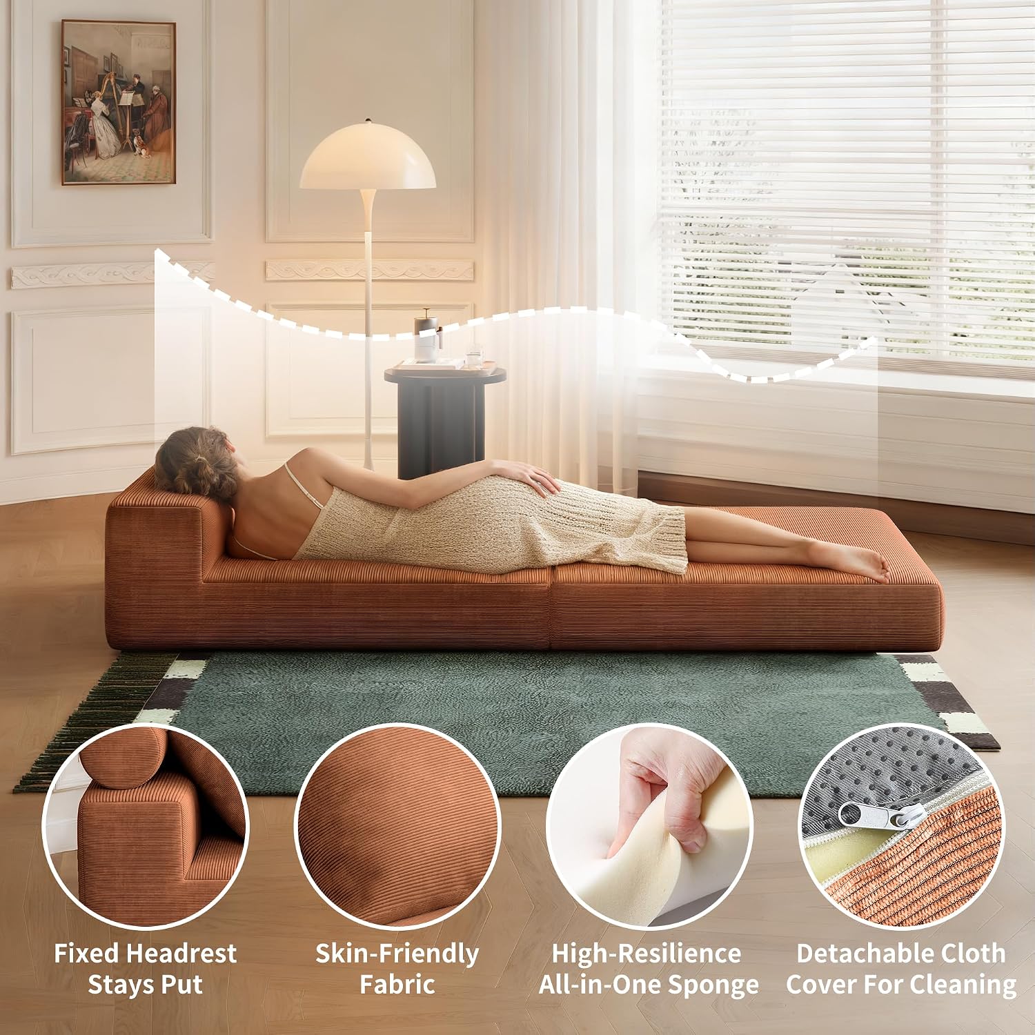Folding Sofa Bed – Convertible Sleeper Chair Bed with Pillows/Single Floor Couch/Small Futon Couch Filled with High-Density Foam for Lounge, Guest Room or Office (Brown)