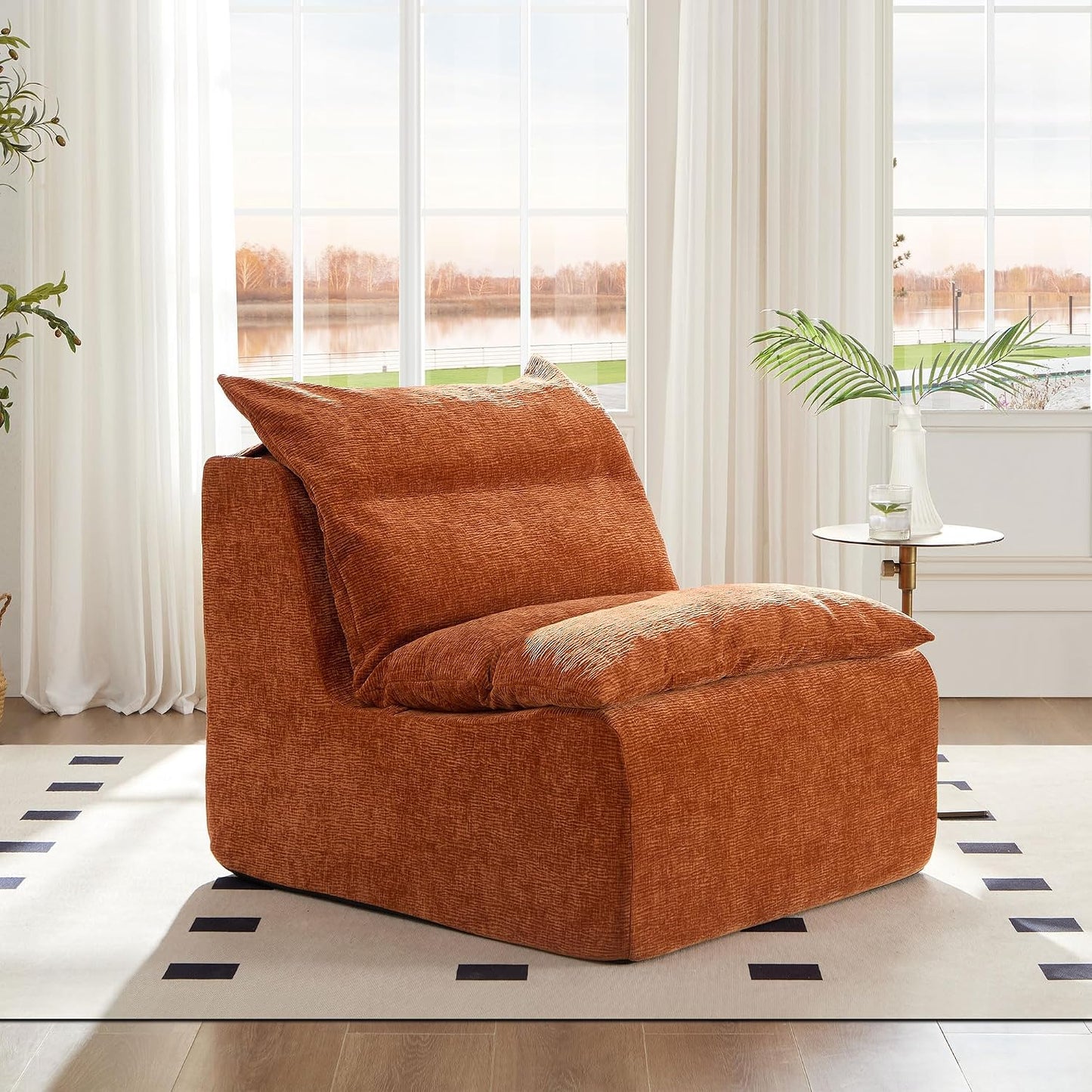 Single Sofa Lounge Chair with Backrest Fully Compressed Polyester Sofa Suitable for Living Room,Bedroom,Orange