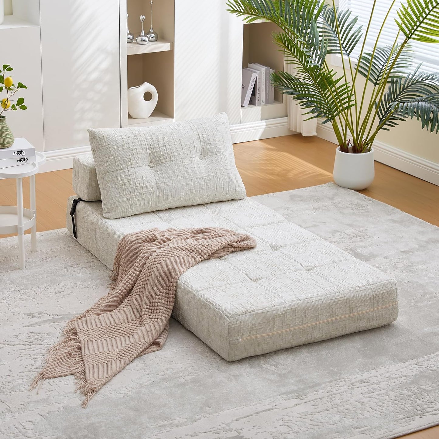 Convertible Folding Sofa Bed, Tufted Chenille Floor Sofa with Pillow