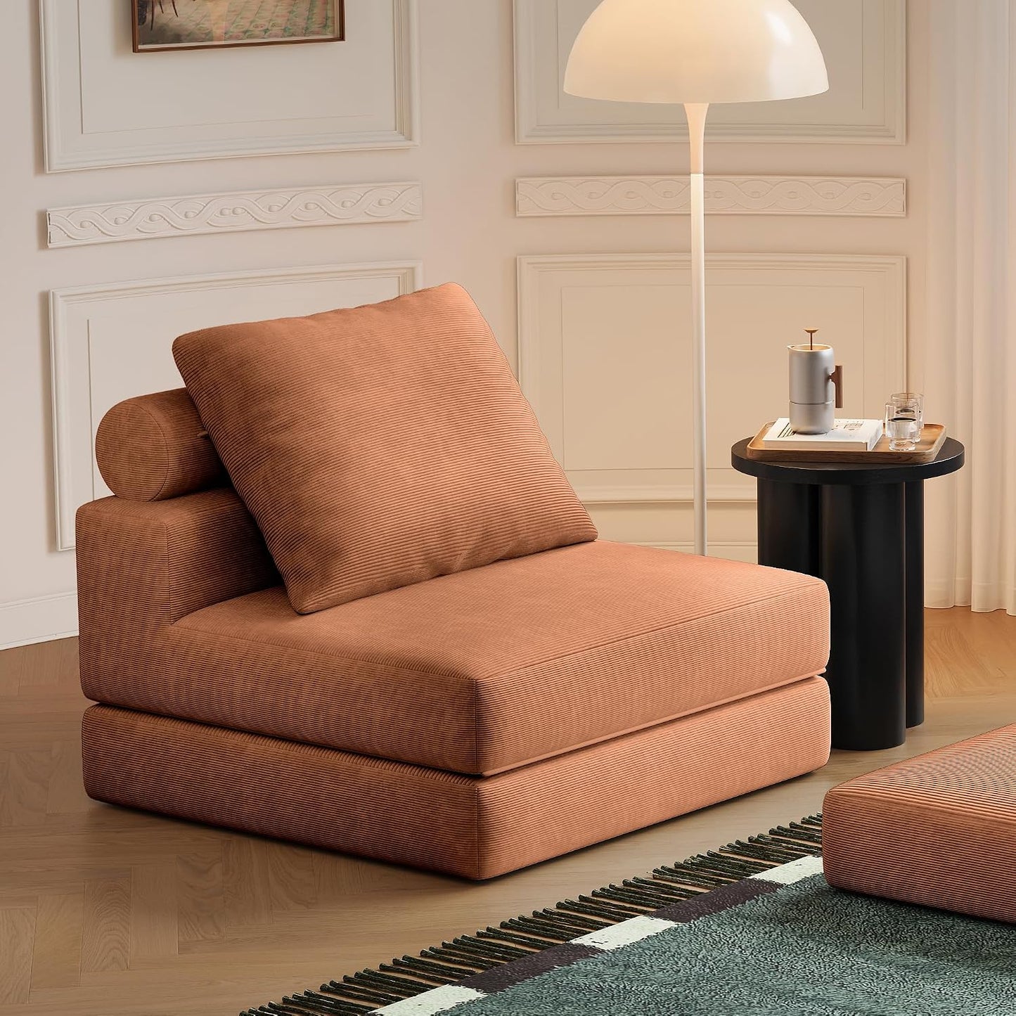 Folding Sofa Bed – Convertible Sleeper Chair Bed with Pillows/Single Floor Couch/Small Futon Couch Filled with High-Density Foam for Lounge, Guest Room or Office (Brown)