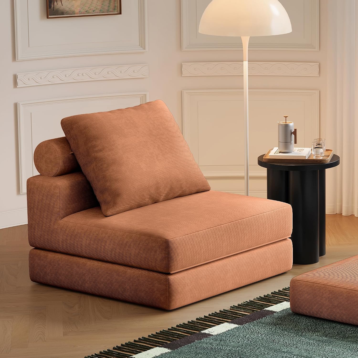 Folding Sofa Bed – Convertible Sleeper Chair Bed with Pillows/Single Floor Couch/Small Futon Couch Filled with High-Density Foam for Lounge, Guest Room or Office (Brown)