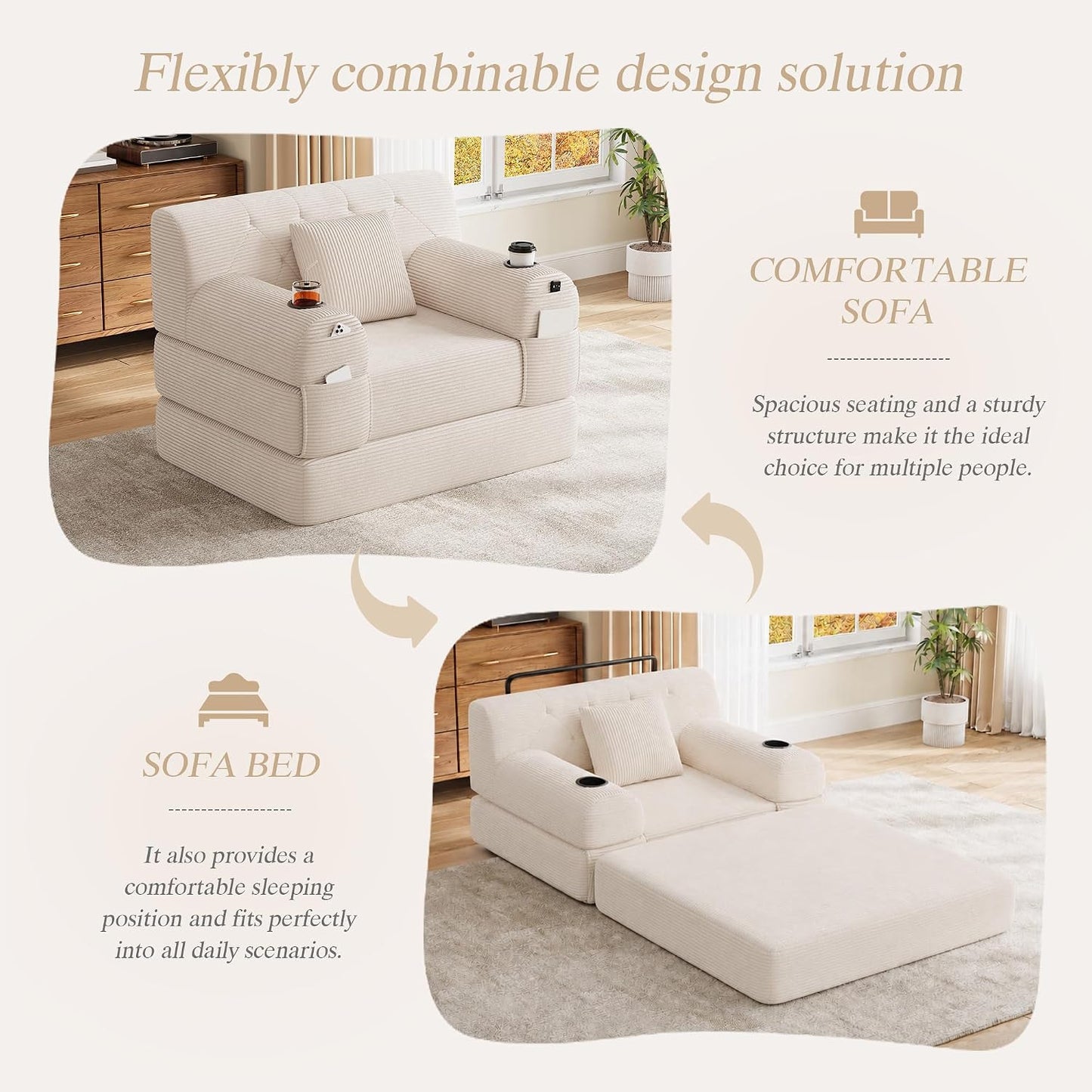 Single Sofa Bed, Reading Chair & Chaise Lounge for Small Living Rooms