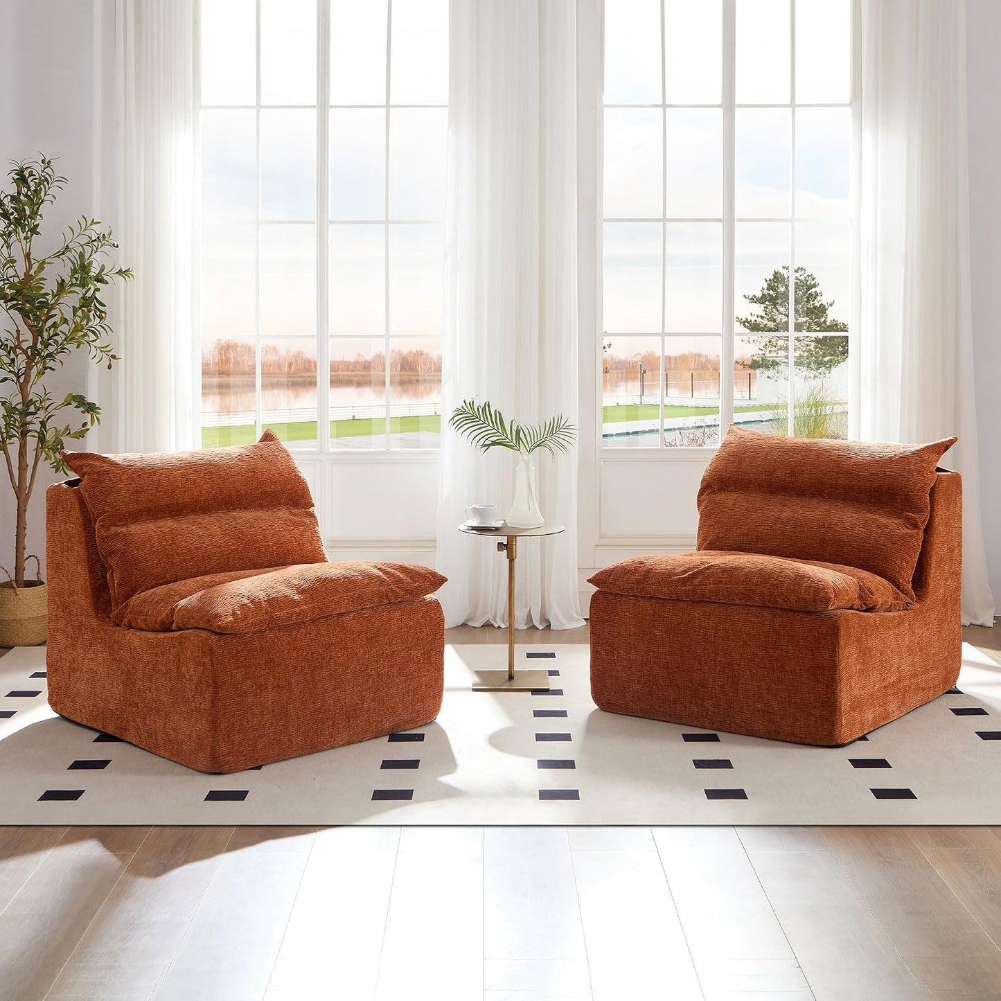 Single Sofa Lounge Chair with Backrest Fully Compressed Polyester Sofa Suitable for Living Room,Bedroom,Orange