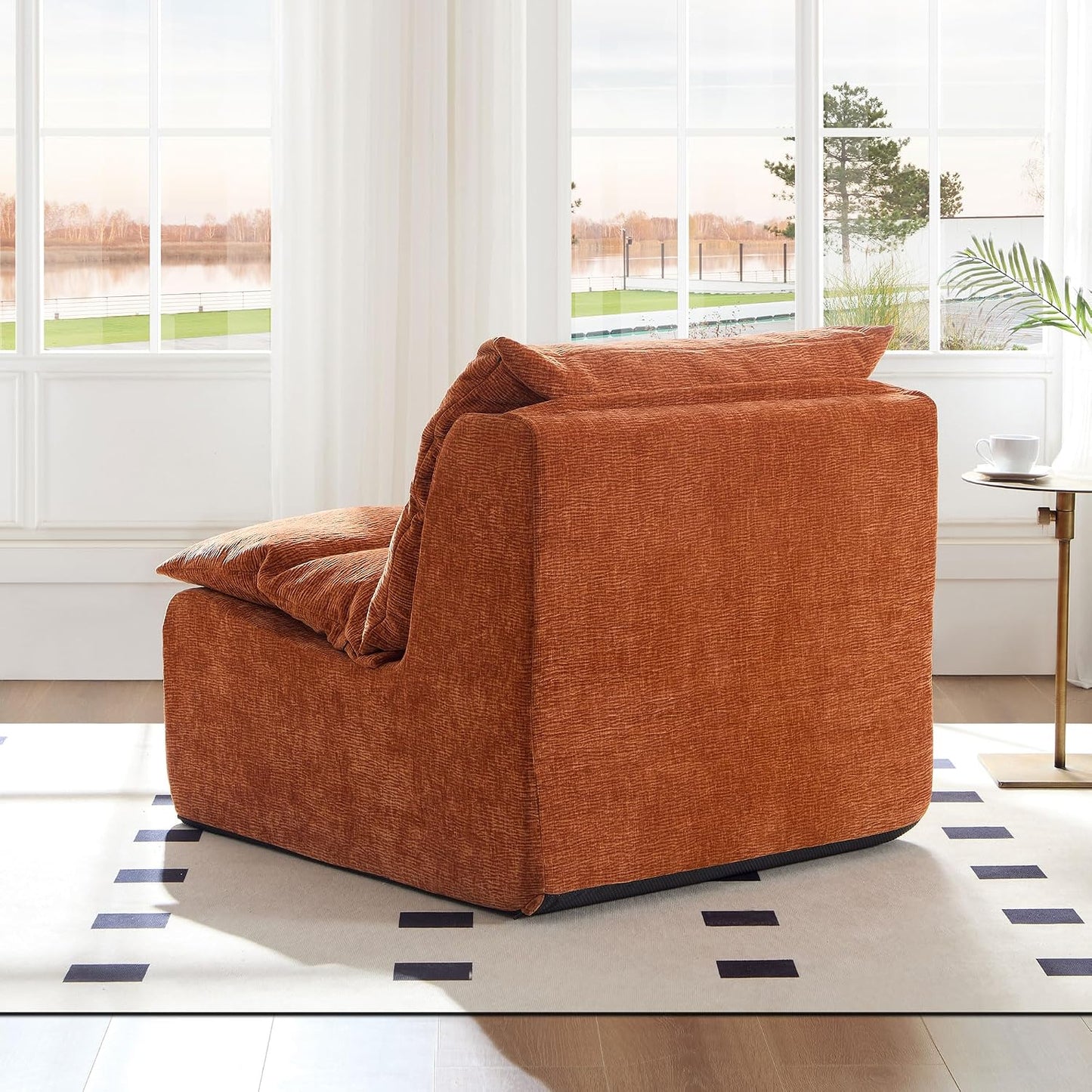 Single Sofa Lounge Chair with Backrest Fully Compressed Polyester Sofa Suitable for Living Room,Bedroom,Orange