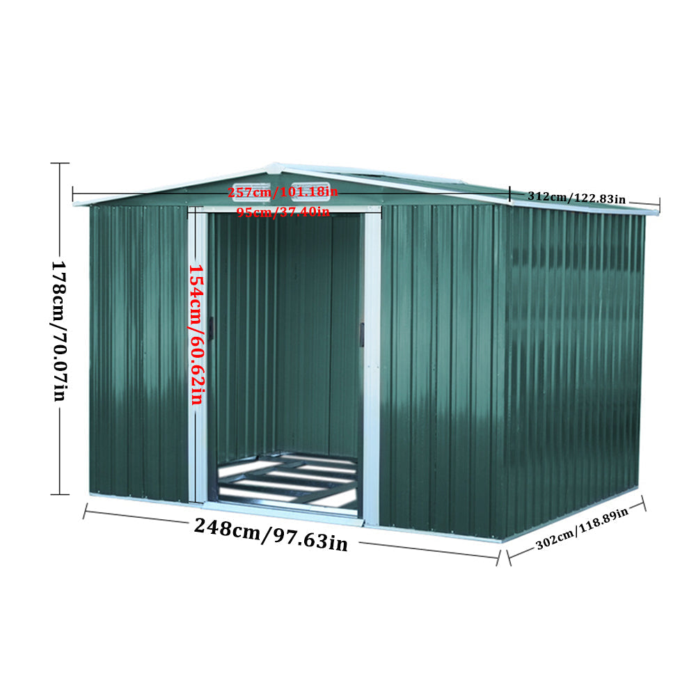 10x8ft Metal Garden Storage Shed With Gable Roof