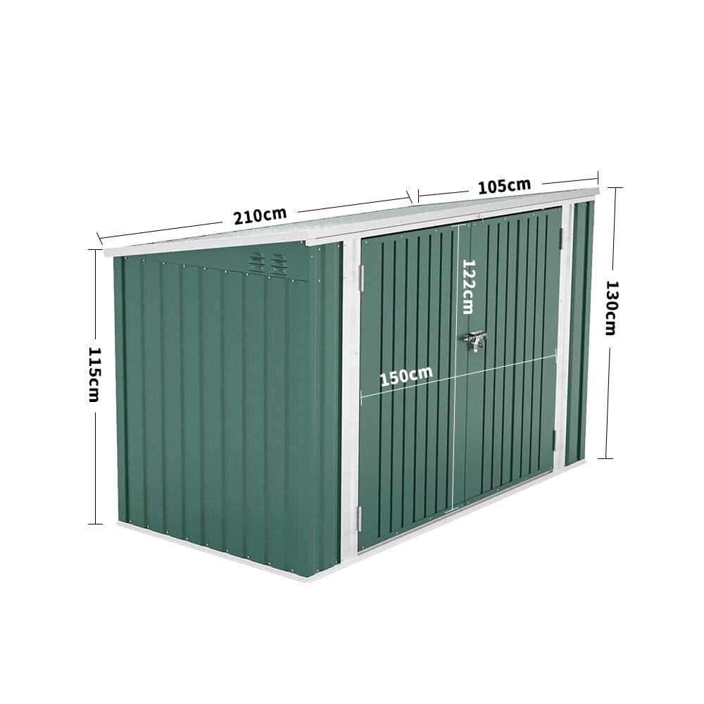 7x3ft Charcoal Black/Green/Grey Lockable Steel Garden Storage Shed